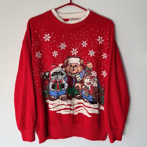 Nutcracker Tops - 90s vintage red christmas festive holiday animal graphic pullover sweatshirt